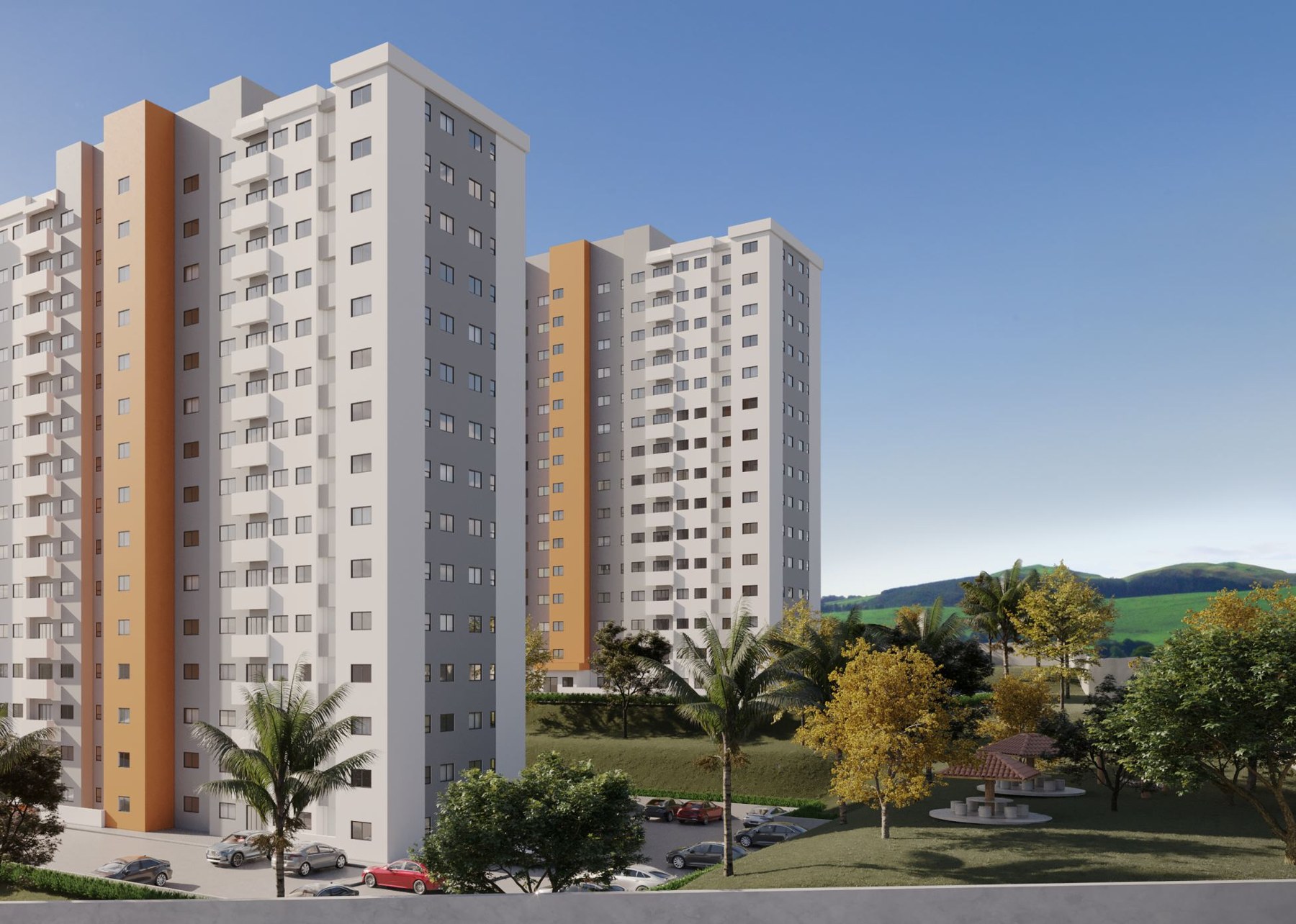 Perspectiva ilustrativa das torres A e B do Residencial Verona 2 em Paulinia